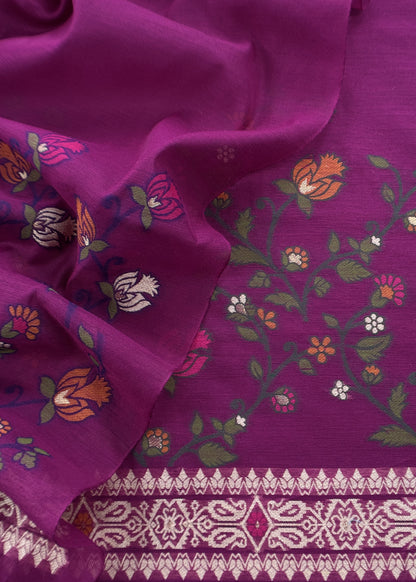 Purple Floral Jamdani Weave Unstitched Chanderi Suit