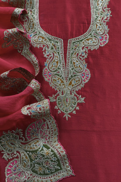 Red Pure Silk Suit With Gota Tilla Embroidery