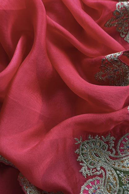 Red Pure Silk Suit With Gota Tilla Embroidery