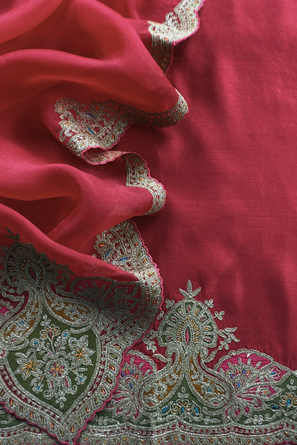 Red Pure Silk Suit With Gota Tilla Embroidery