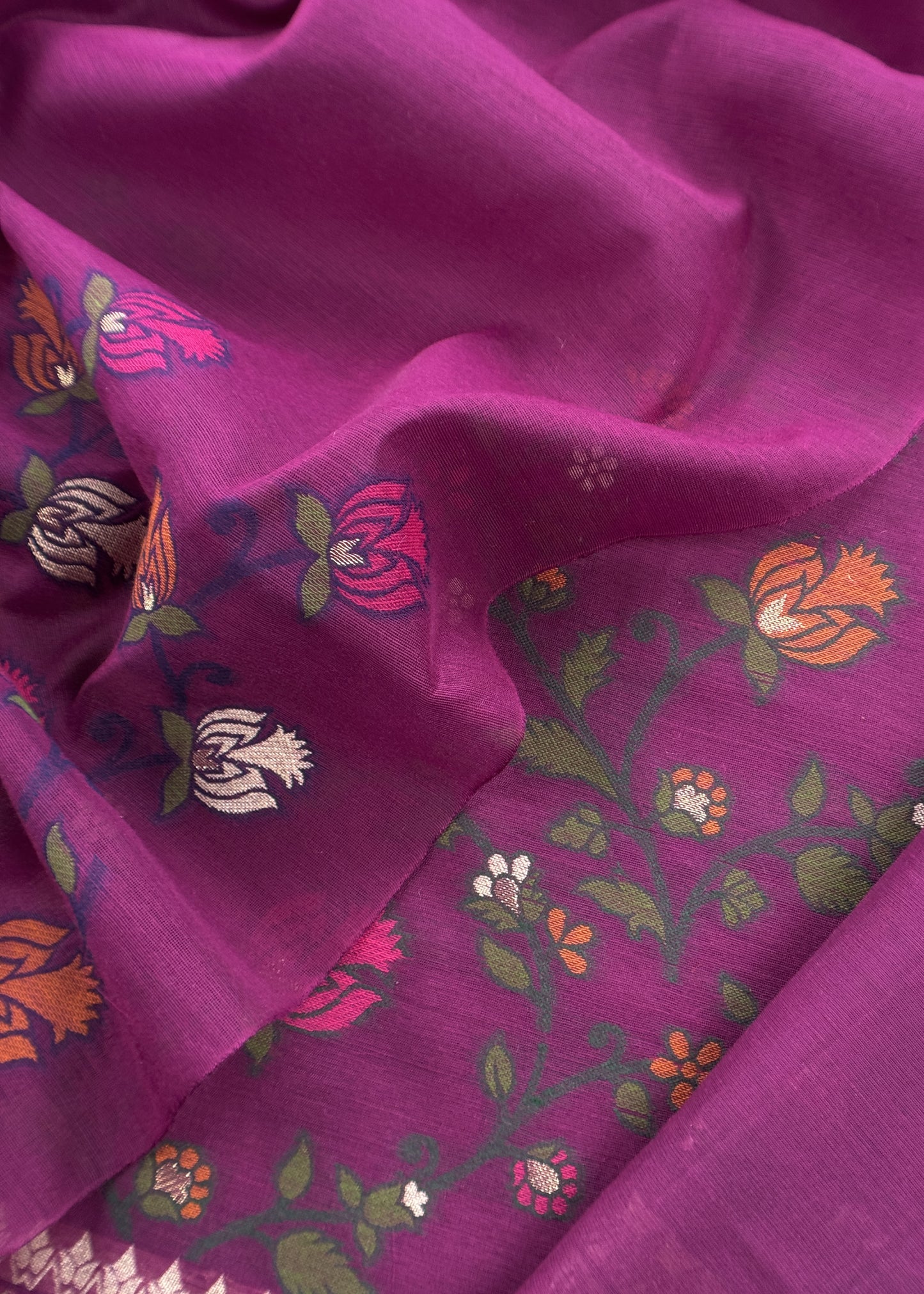 Purple Floral Jamdani Weave Unstitched Chanderi Suit