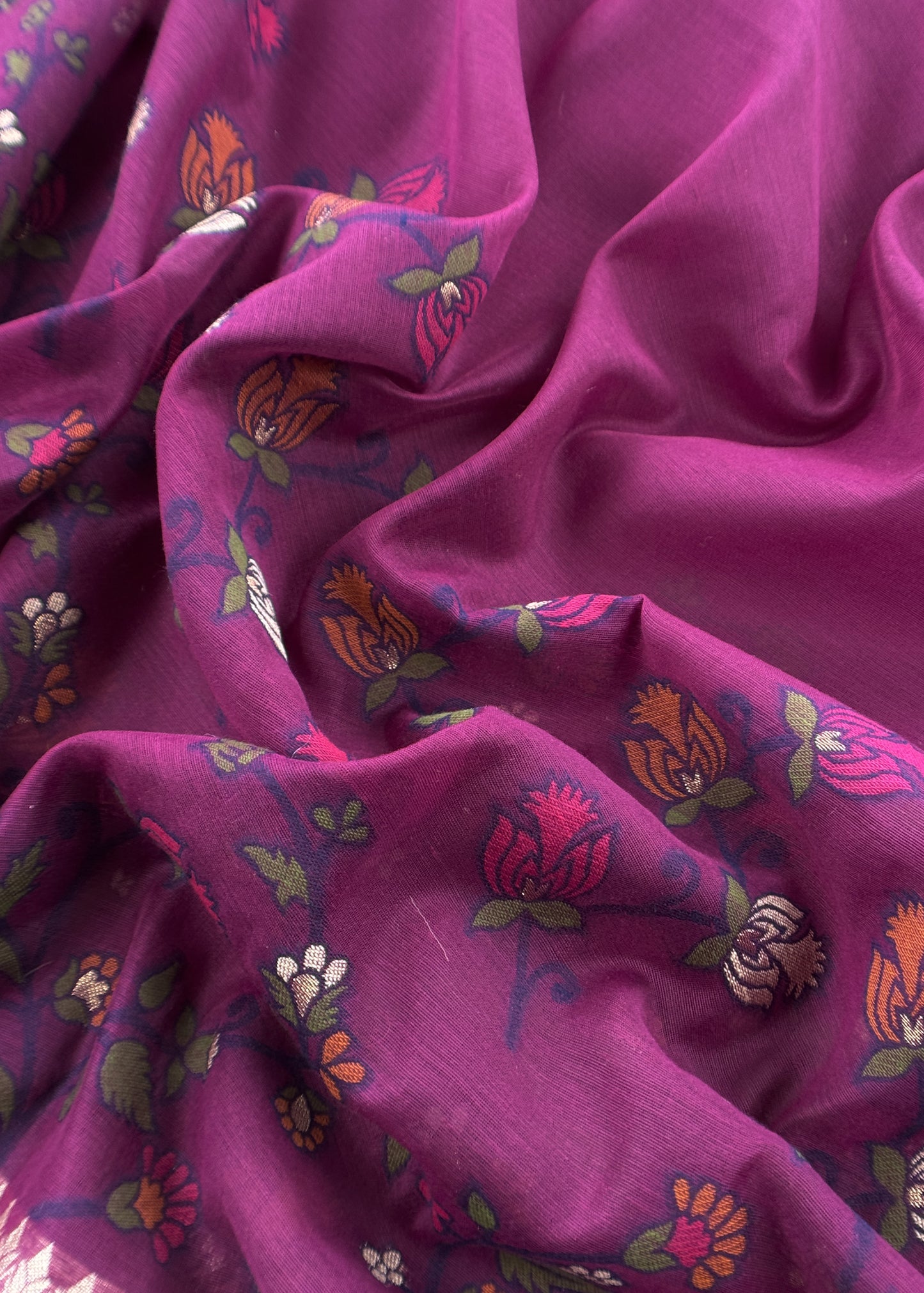 Purple Floral Jamdani Weave Unstitched Chanderi Suit