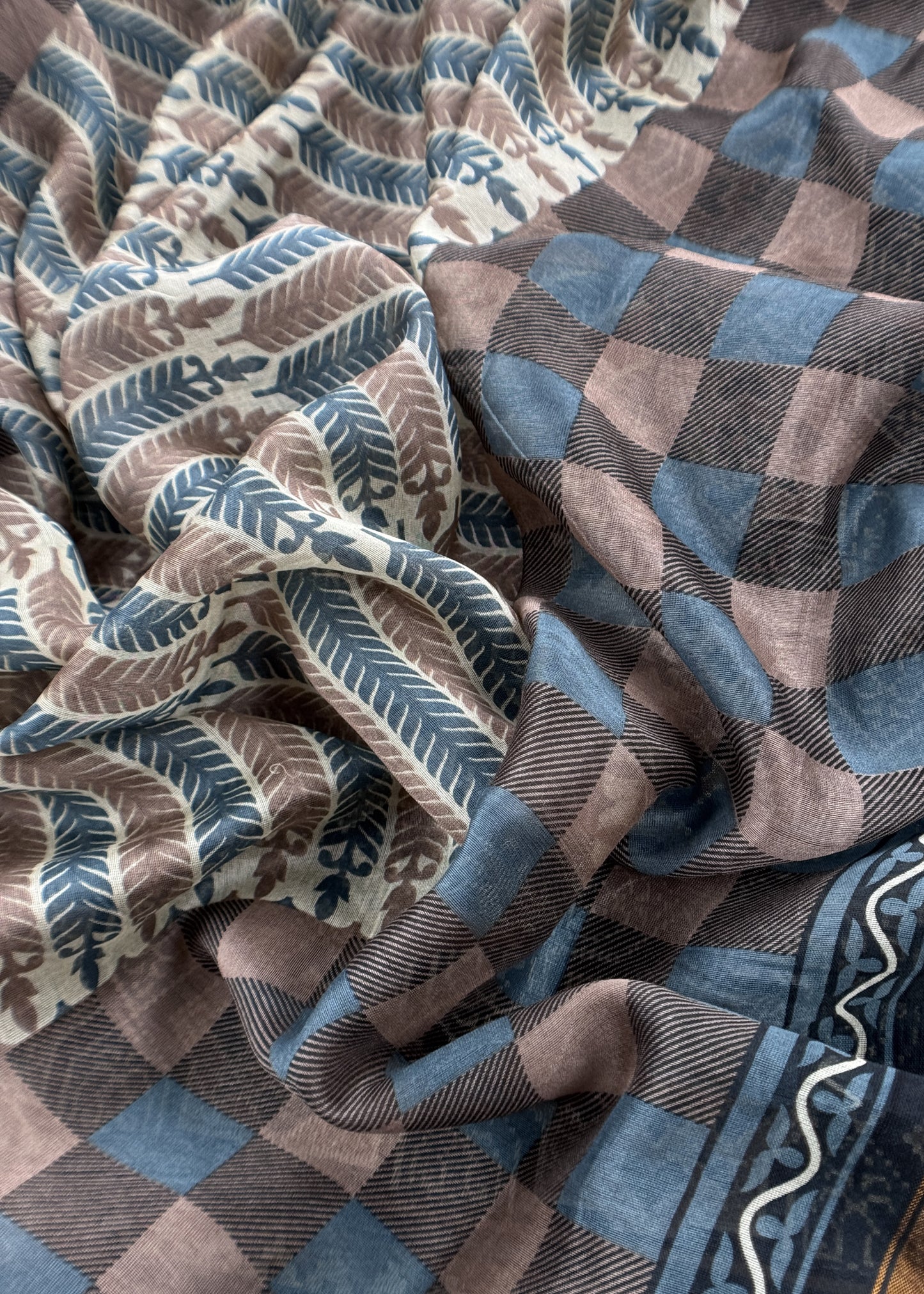 Black Ajrakh Mahehswari Silk Unstitched Suit With Dupatta