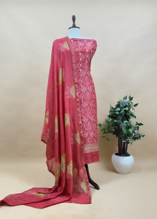 Red Pure Maheshwari Silk Suit With Banarasi Bootis