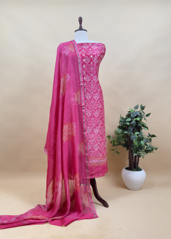 Firozi Pure Maheshwari Silk Suit With Banarasi Bootis