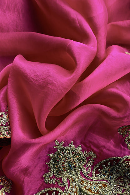 Pink Pure Silk Suit With Gota Tilla Embroidery