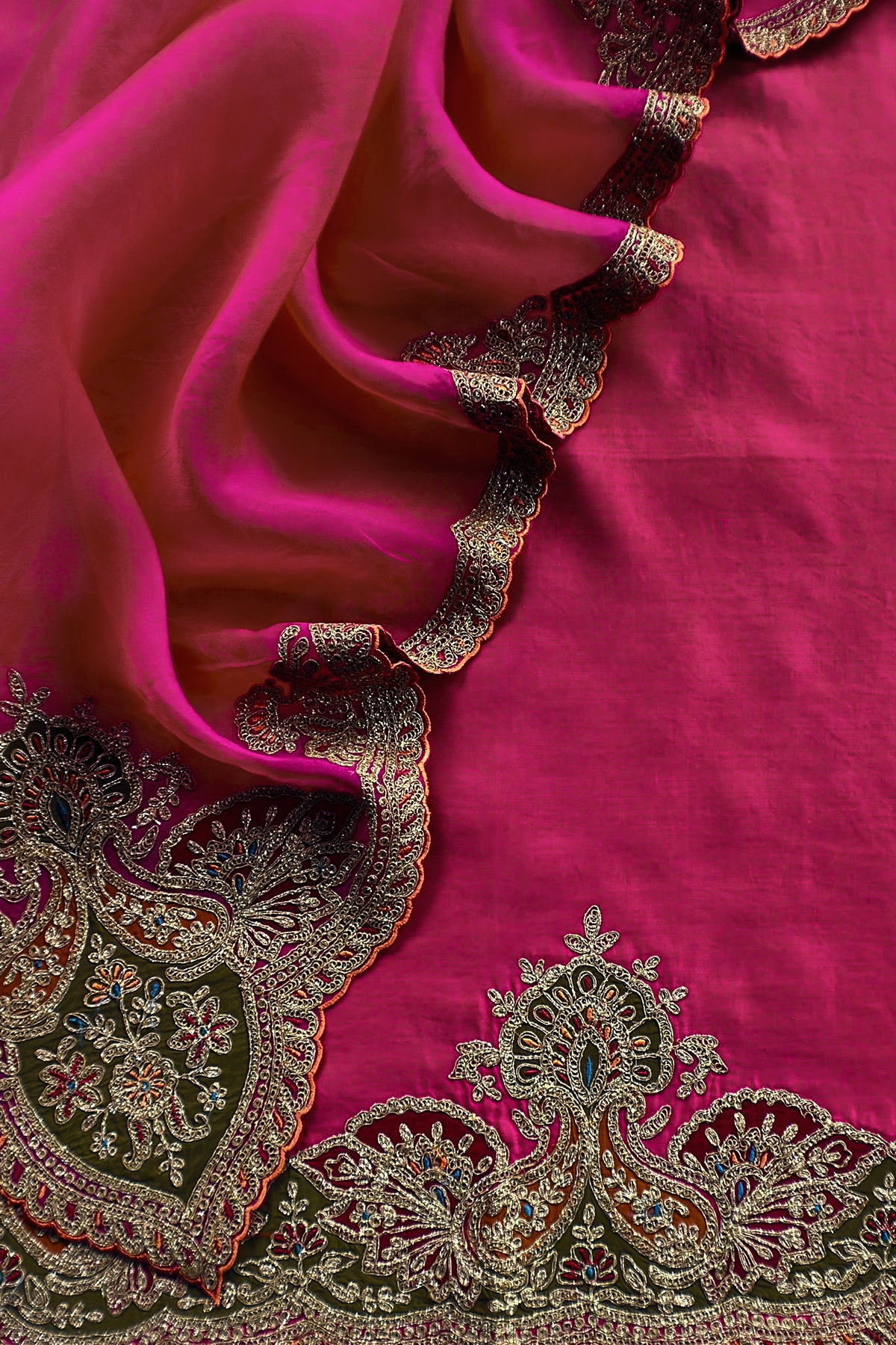 Pink Pure Silk Suit With Gota Tilla Embroidery