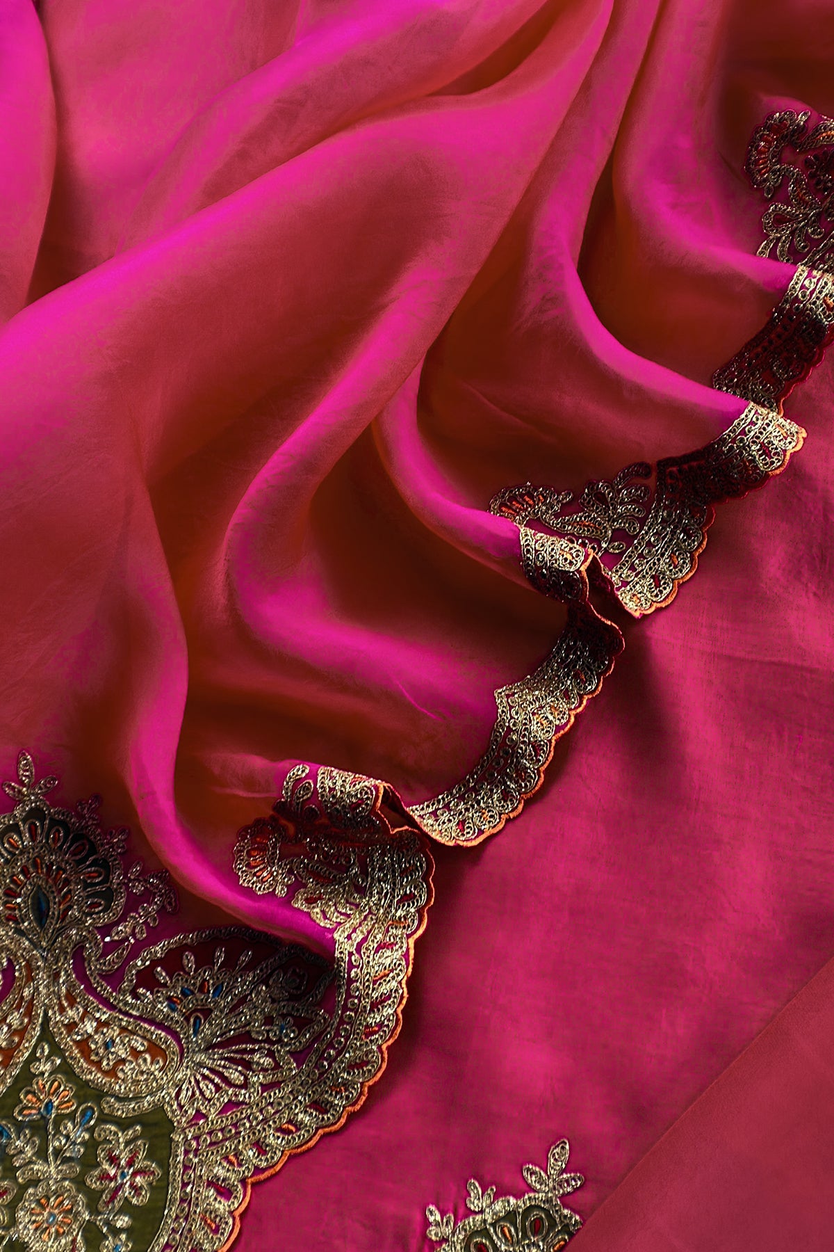 Pink Pure Silk Suit With Gota Tilla Embroidery