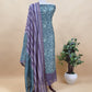 Purple And Green Block Print Handloom Maheshwari Silk Suit With Kantha Work