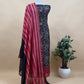 Purple And Green Block Print Handloom Maheshwari Silk Suit With Kantha Work