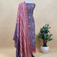 Purple And Green Block Print Handloom Maheshwari Silk Suit With Kantha Work