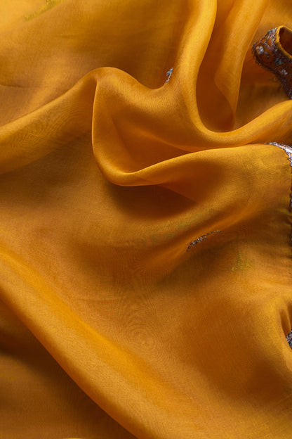 Mustard Yellow Luxe Handloom Kora Silk Kurta And Dupatta With Handwork