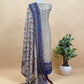 Beige And Blue Pure Maheshwari Silk Unstitched Suit Fabric With Banarasi Bootis And Kalamkari Print