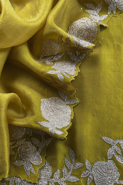 Apple Green Pure tissue Silk Suit With Floral Applique Work