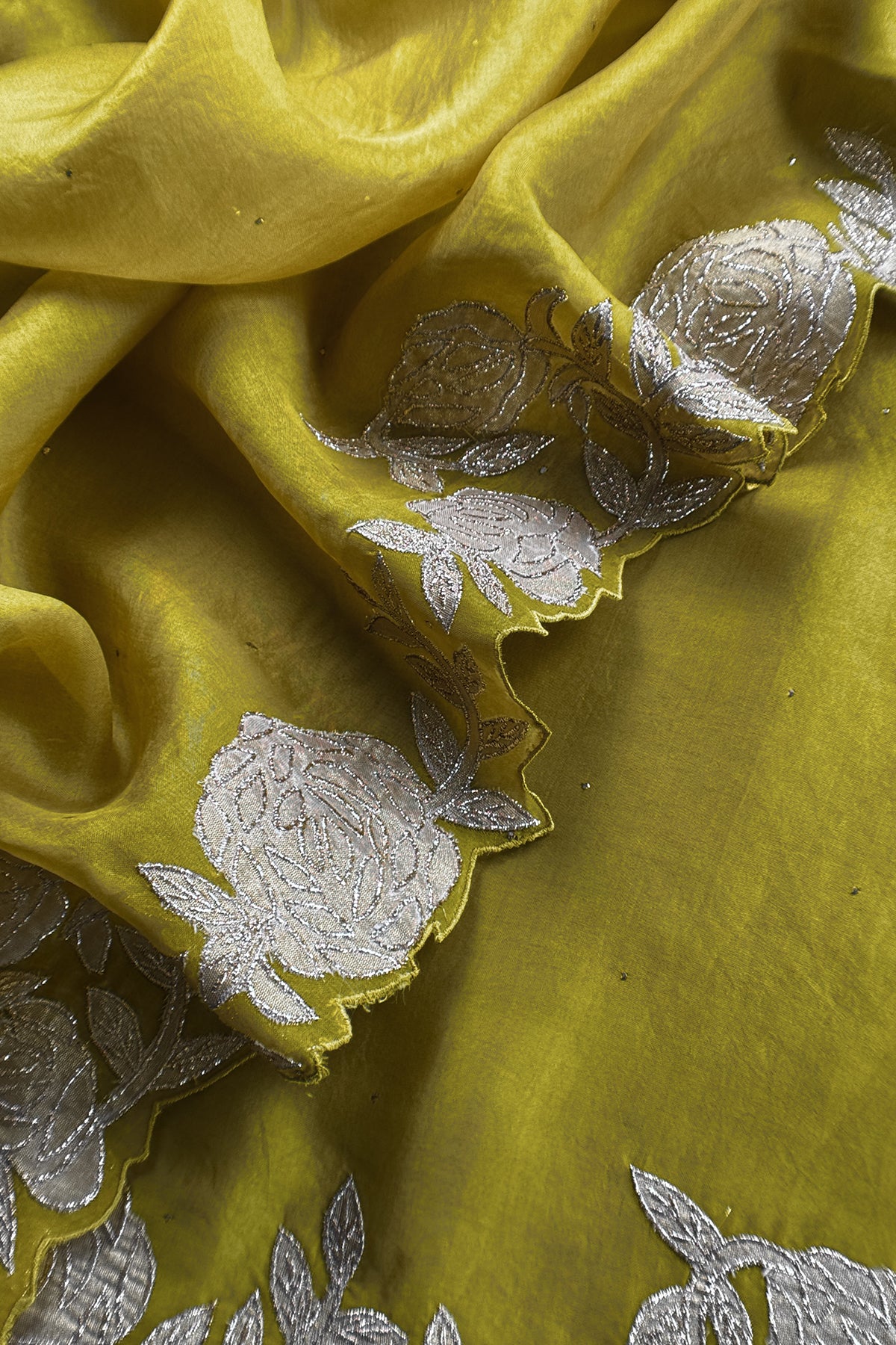Apple Green Pure tissue Silk Suit With Floral Applique Work