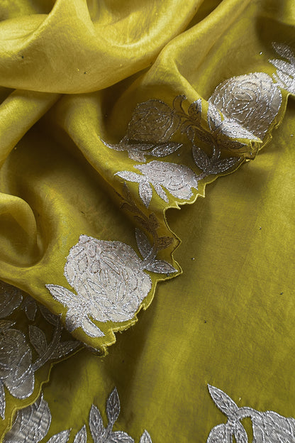 Apple Green Pure tissue Silk Suit With Floral Applique Work