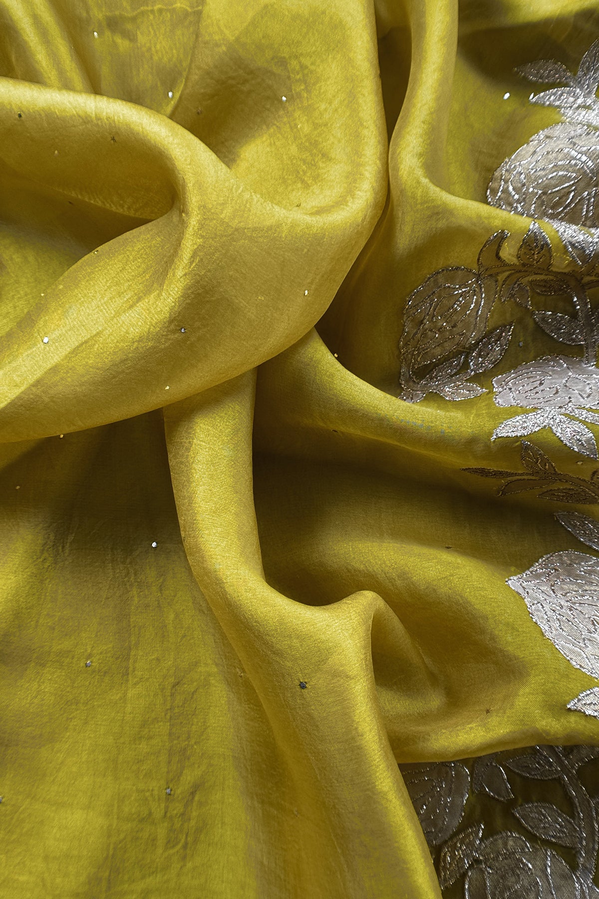 Apple Green Pure tissue Silk Suit With Floral Applique Work