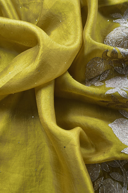 Apple Green Pure tissue Silk Suit With Floral Applique Work