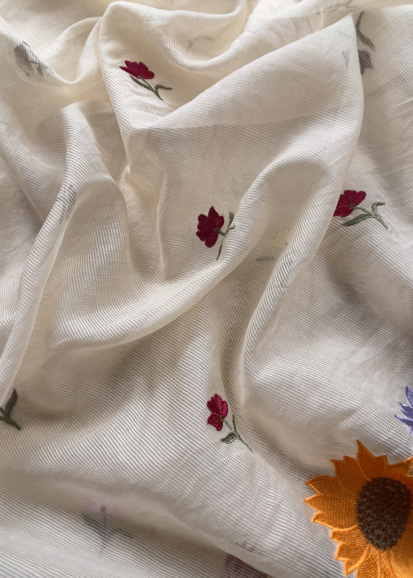 Off-White Embroidered Cotton Suit And Organza Dupatta With Patchwork