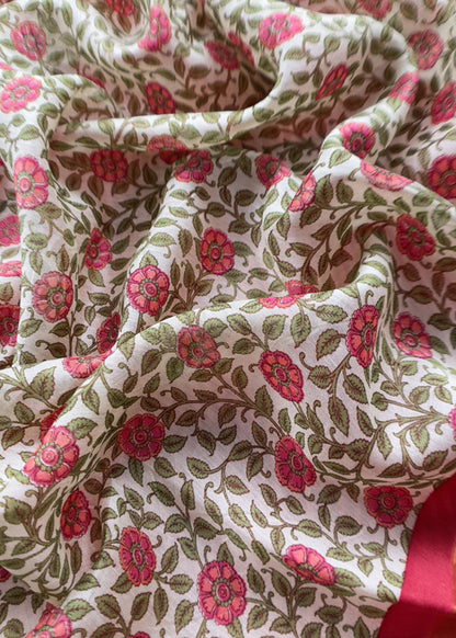 Red Kalamkari Print Pure Maheshwari Silk Unstitched Suit Fabric
