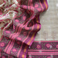 Beige And Wine Pure Maheshwari Silk Unstitched Suit Fabric With Banarasi Bootis And Kalamkari Print