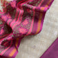 Beige And Wine Pure Maheshwari Silk Unstitched Suit Fabric With Banarasi Bootis And Kalamkari Print