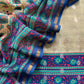 Beige And Blue Pure Maheshwari Silk Unstitched Suit Fabric With Banarasi Bootis And Kalamkari Print