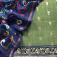 Green And Blue Kalamkari Print Pure Maheshwari Silk Suit With Banarasi Phool Bootis