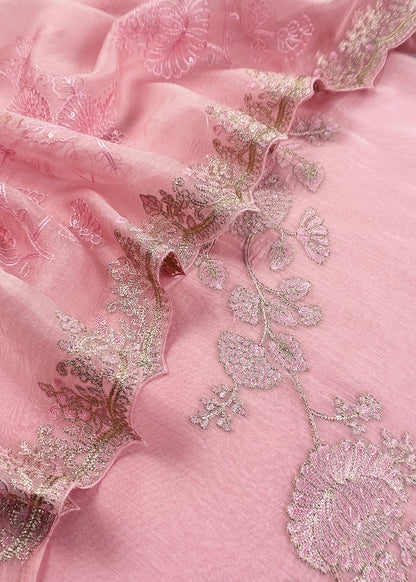 Pink Pure mulmul Suit With Organza Dupatta