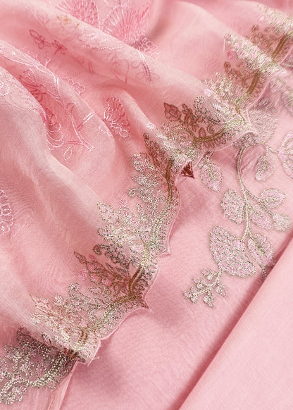 Pink Pure mulmul Suit With Organza Dupatta