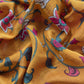 Mustard And Red Kalamkari Print Pure Maheshwari Silk Suit With Banarasi Phool Bootis
