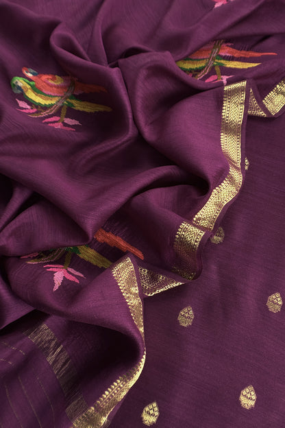Violet Handloom Unstitched Tussar Suit With Dupatta
