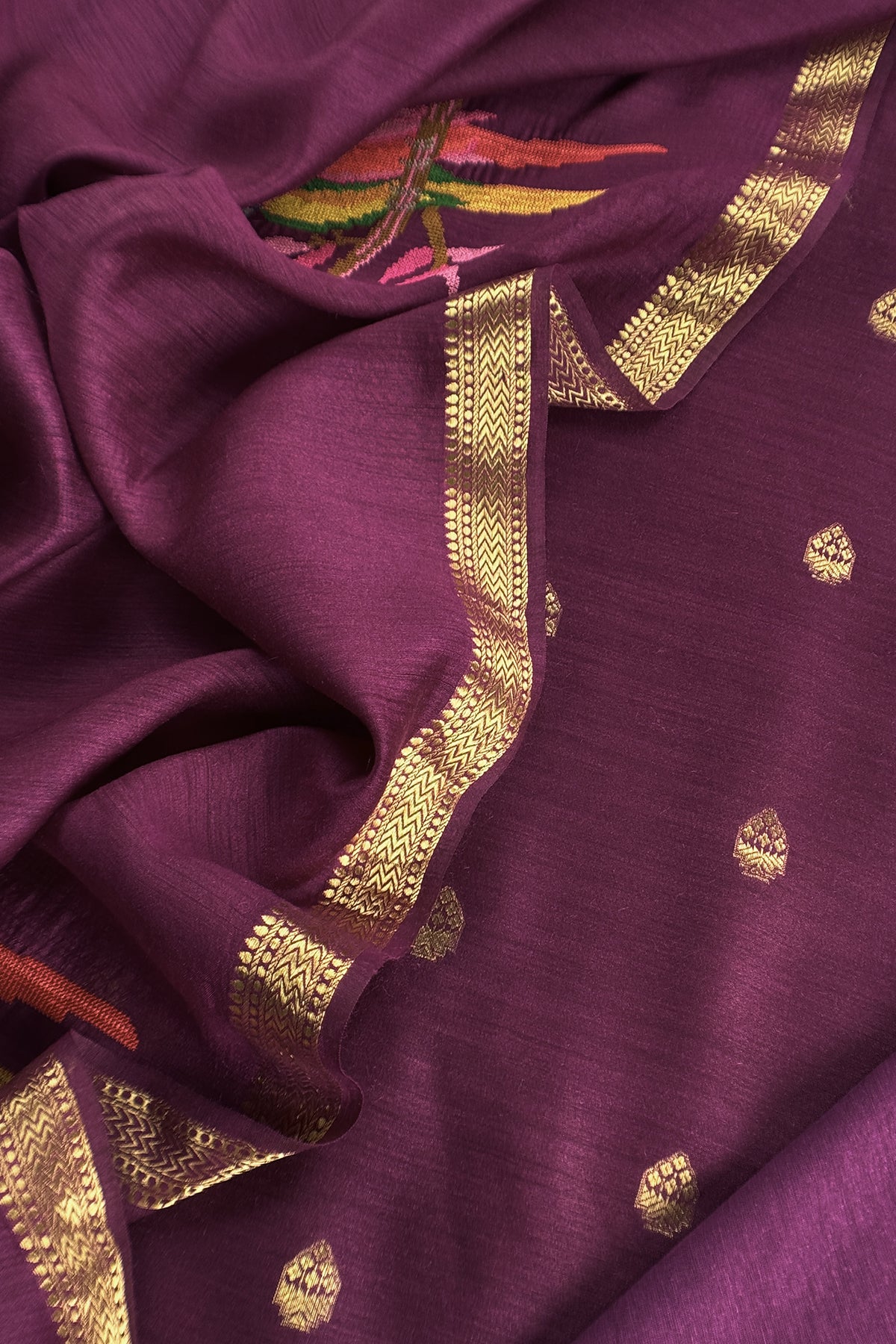 Violet Handloom Unstitched Tussar Suit With Dupatta