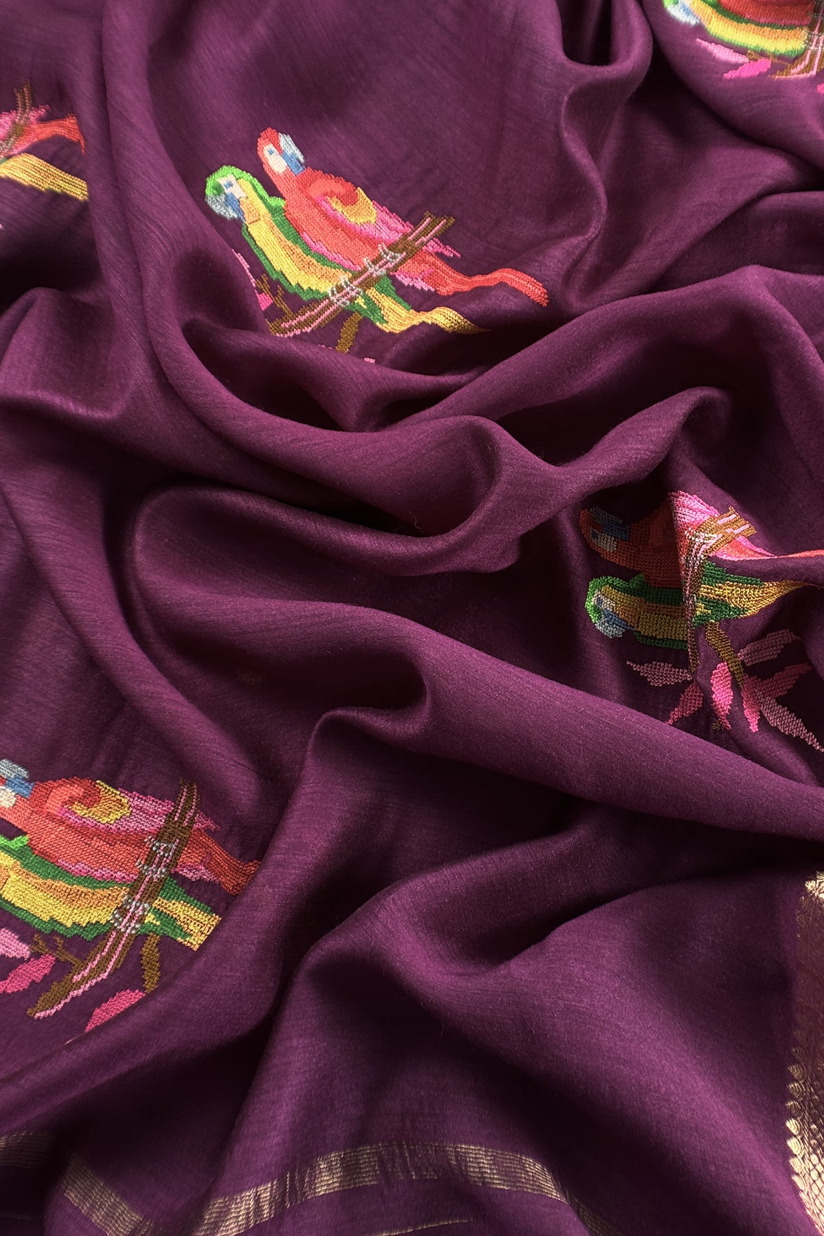 Violet Handloom Unstitched Tussar Suit With Dupatta