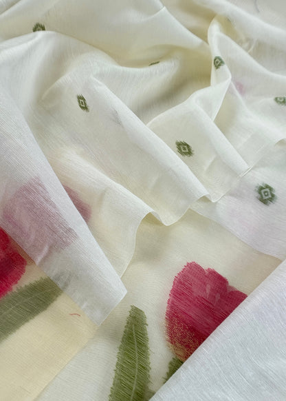 Chanderi suit fabric with jamdani weaving

