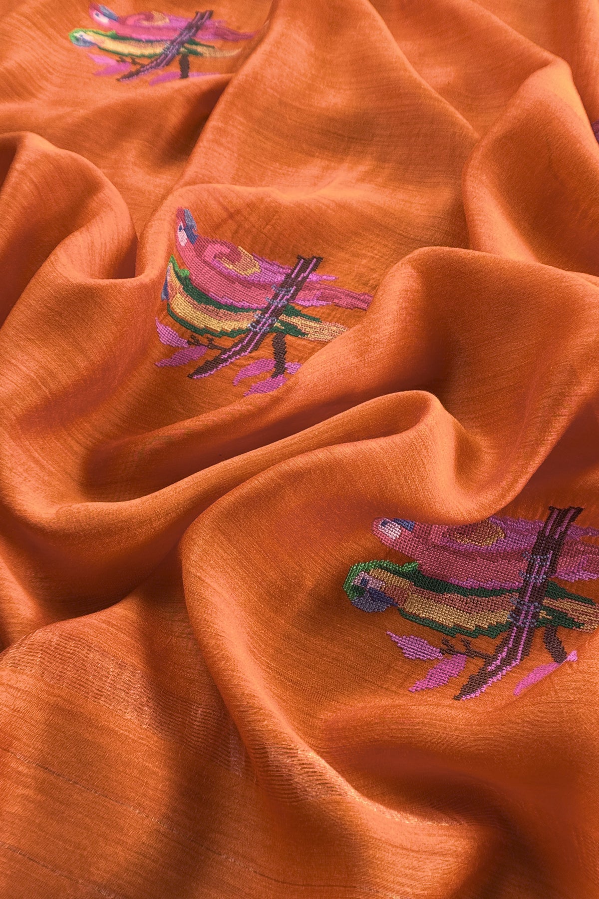 Orange Handloom Unstitched Tussar Suit With Dupatta