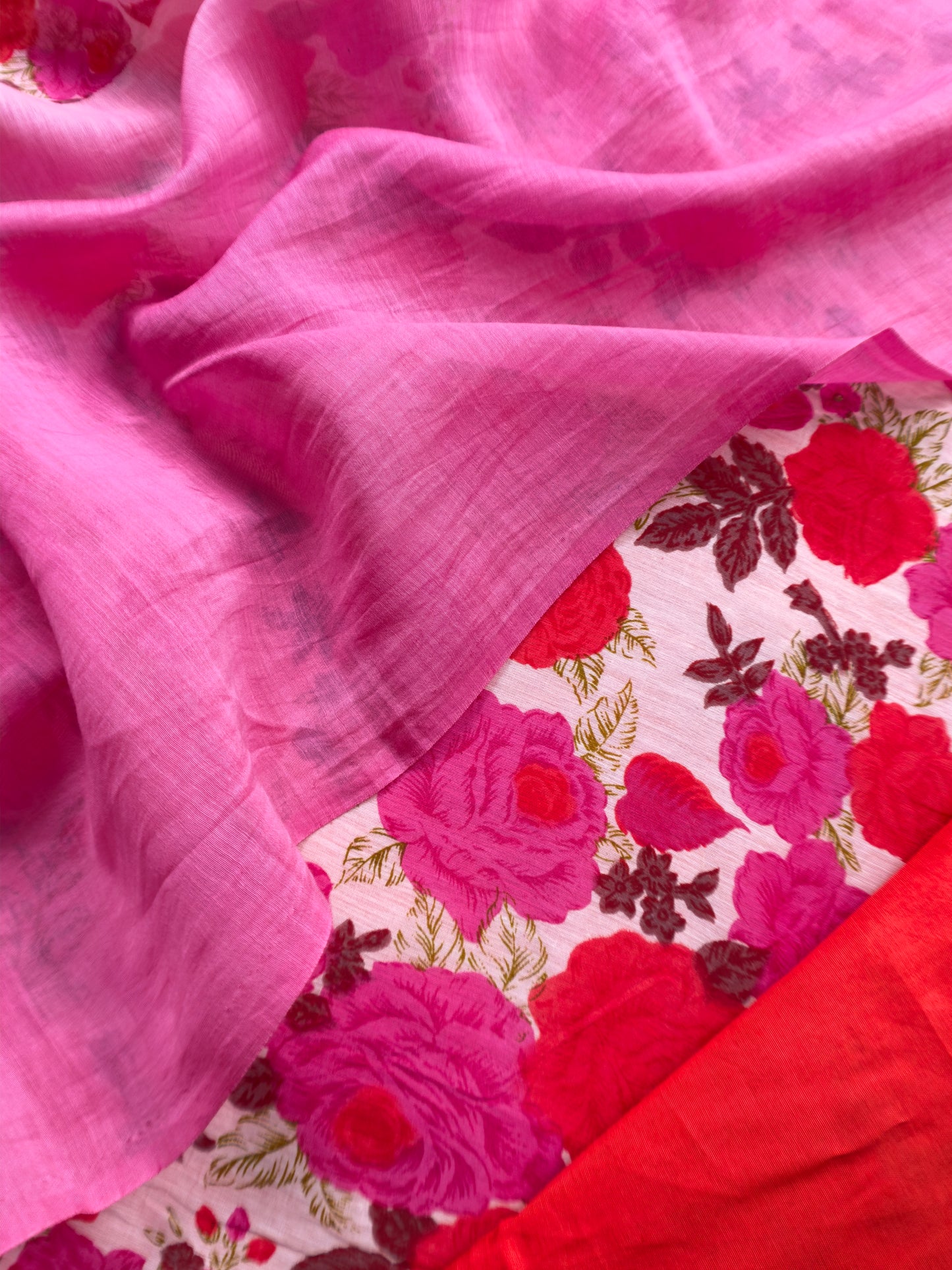 Pink Floral Maheshwari Silk Unstitched Suit With Dupatta