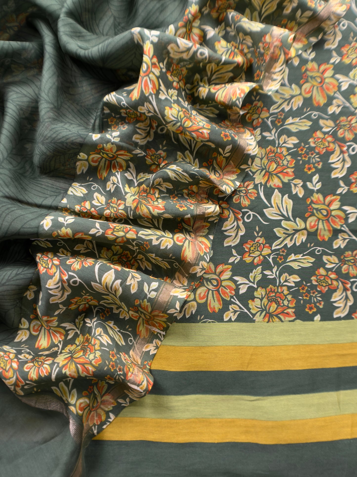 Floral Print Pure Maheshwari Silk Suit With Dupatta