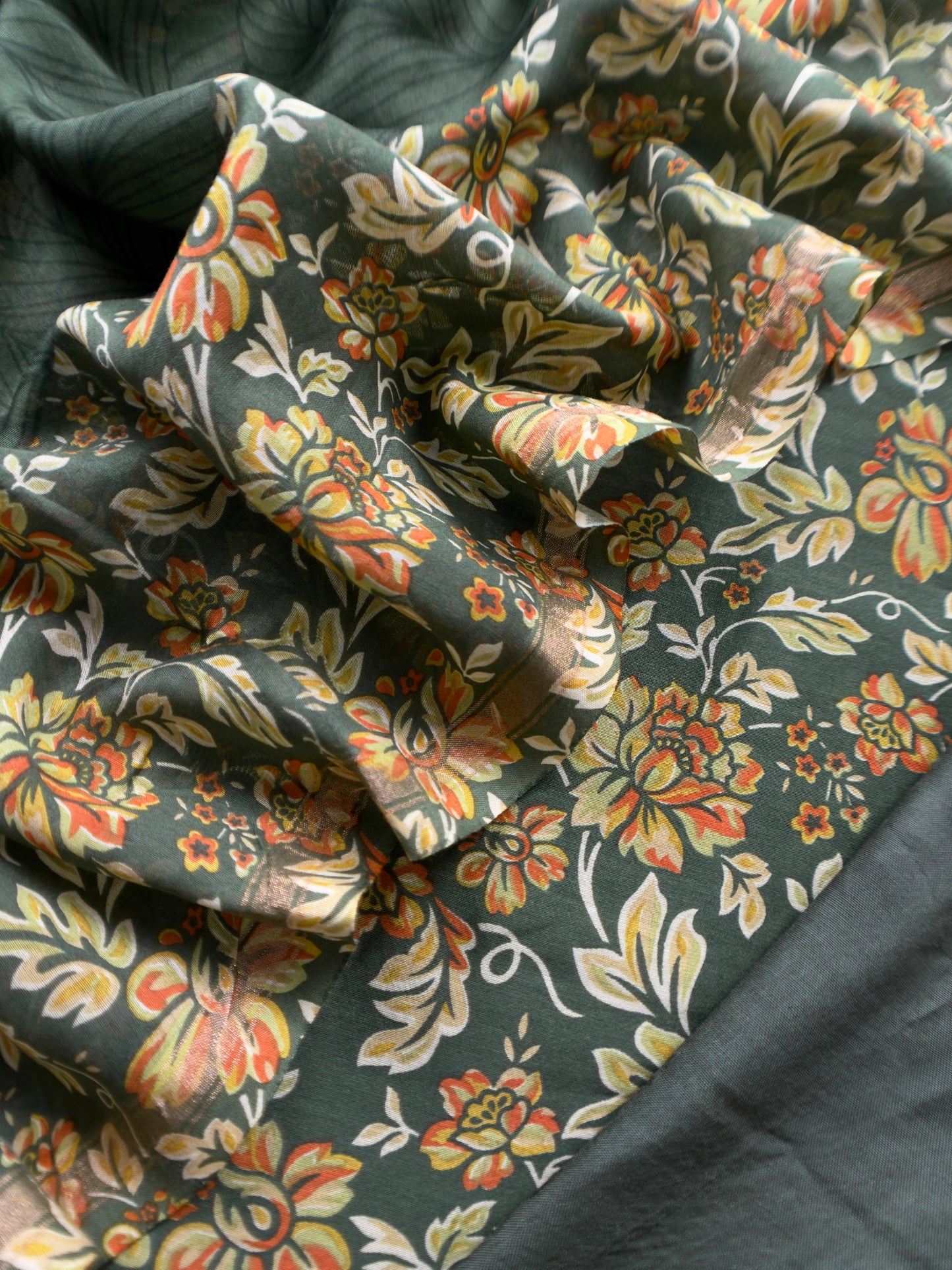 Floral Print Pure Maheshwari Silk Suit With Dupatta