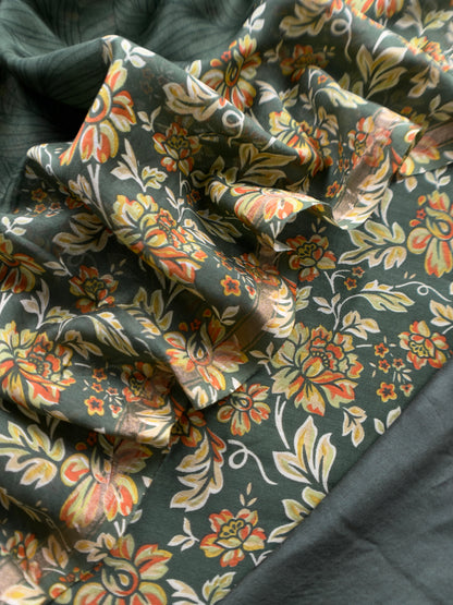 Floral Print Pure Maheshwari Silk Suit With Dupatta