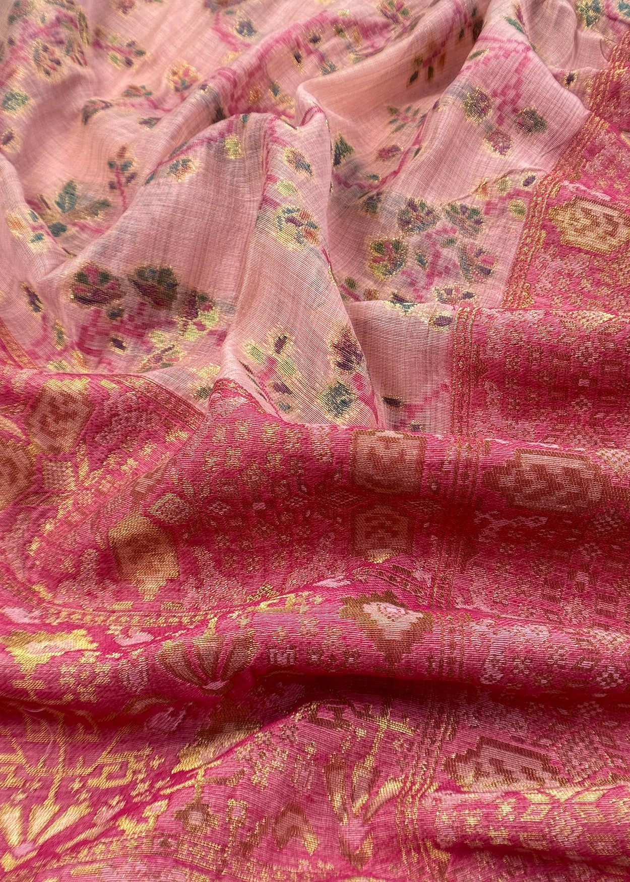 Pink Linen Chanderi Suit With Floral Jamdani Weaving