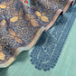 Turquoise Linen Chanderi Suit With Floral Jamdani Weaving