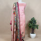 Pastel Pink Tussar Silk Unstitched Suit With Pichwai Dupatta