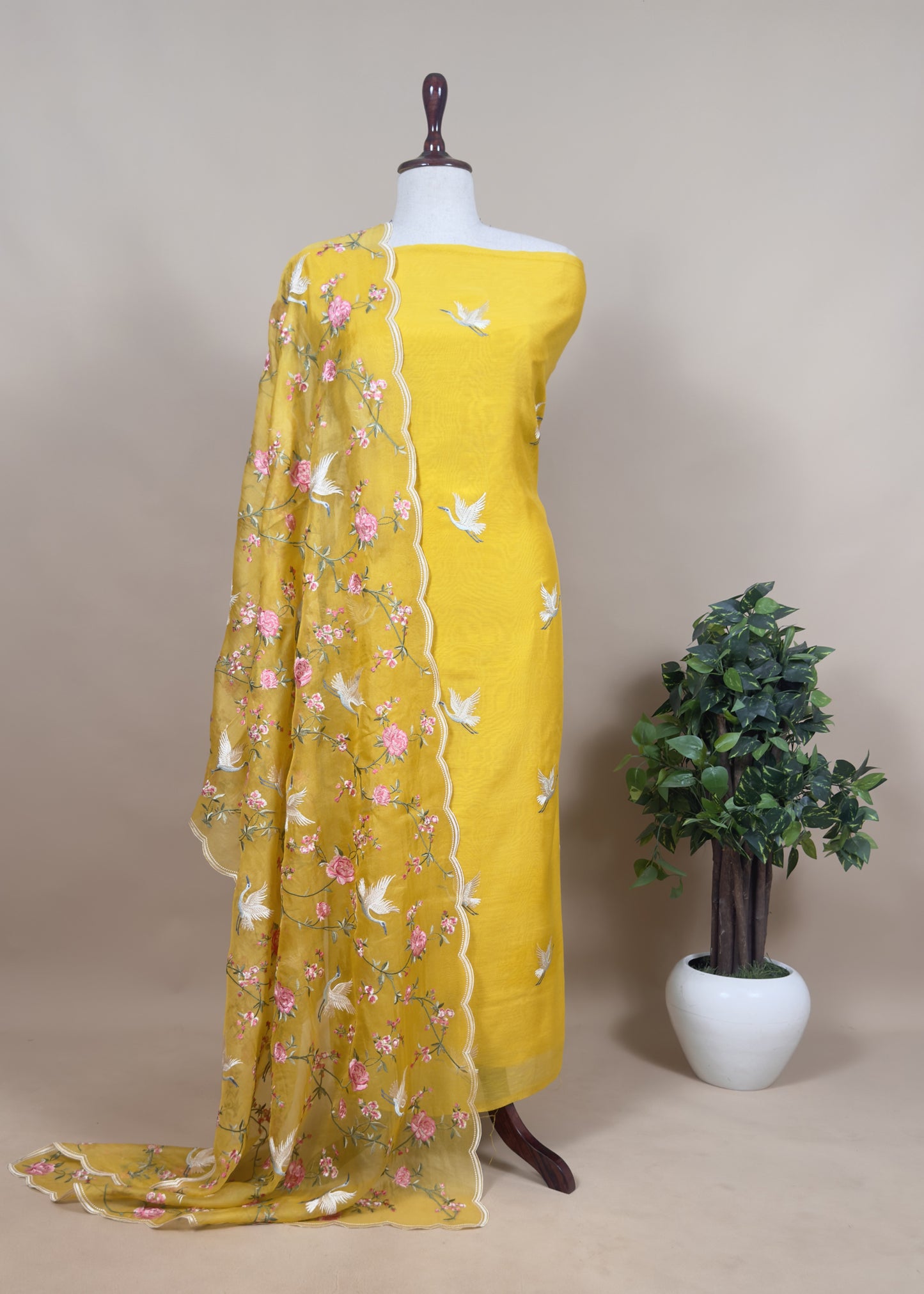 Chanderi suit with organza dupatta

