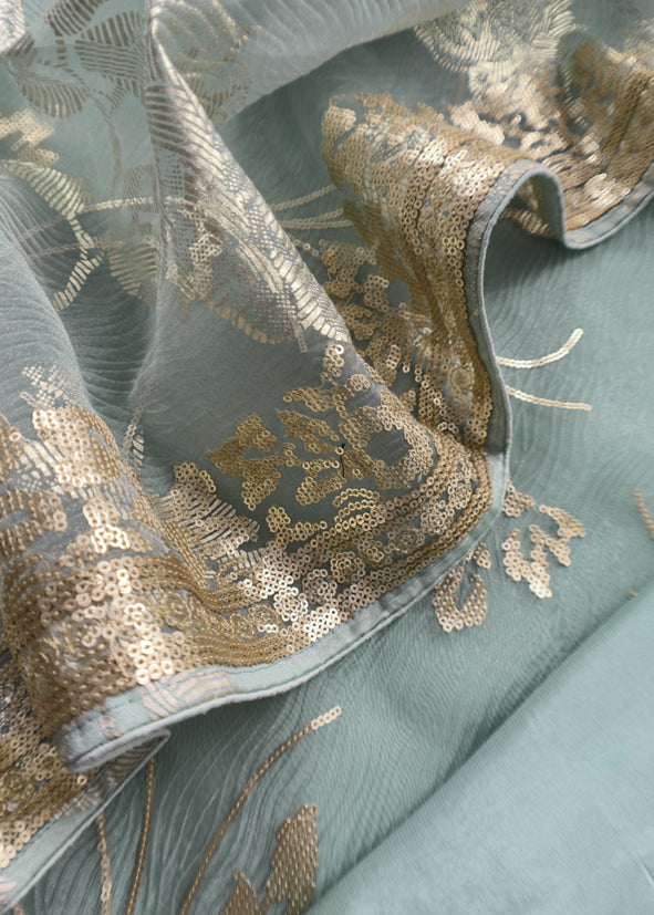 Green Pure Crushed Tissue Suit With Dupatta