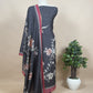 Black Handloom Munga Tussar Unstitched Suit With Digital Print