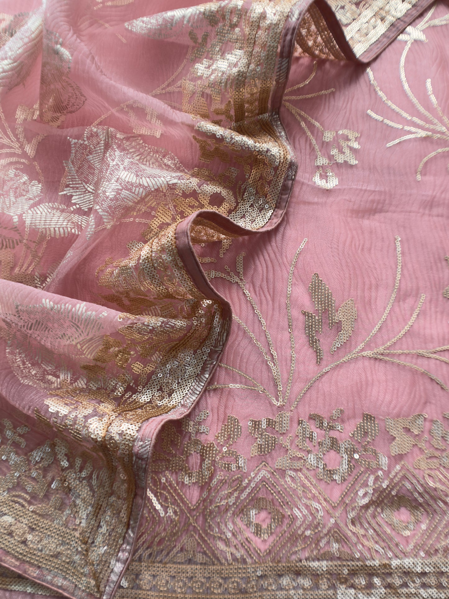 Baby Pink Pure Crushed Tissue Suit With Dupatta