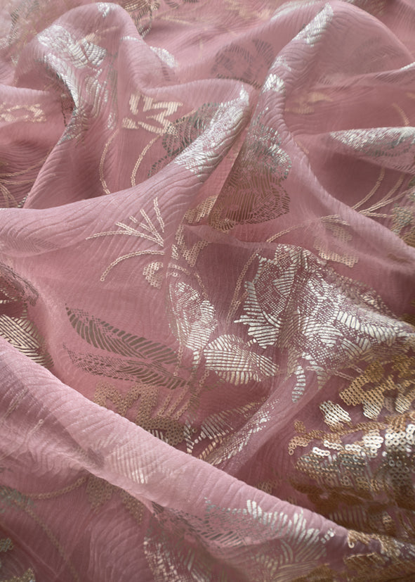 Baby Pink Pure Crushed Tissue Suit With Dupatta