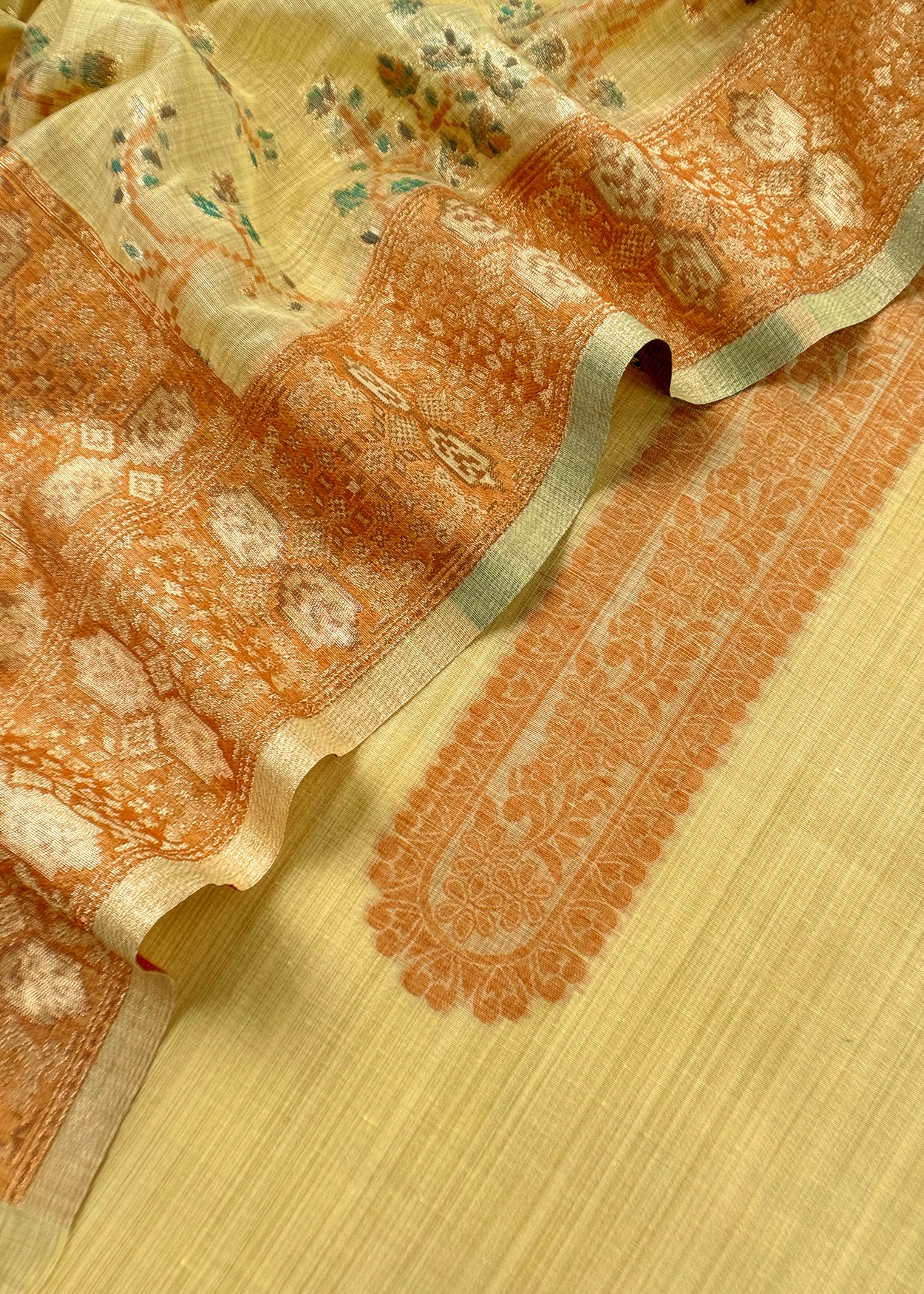 Yellow Linen Chanderi Suit With Floral Jamdani Weaving