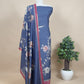 Royal Blue Handloom Munga Tussar Unstitched Suit With Digital Print